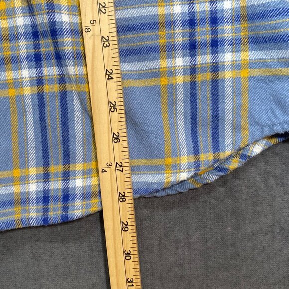Old Navy Mens XL Plaid Flannel Button-Up Shacket Blue Yellow Cotton Regular Fit - Picture 11 of 12